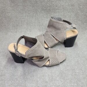 Metaphor Heeled Sandals Womens 8 Gray Perforated‎ Slingback Block Heel
